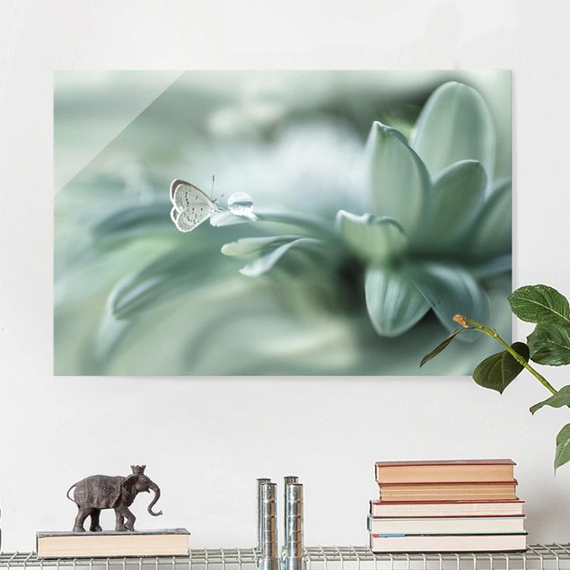 decoraçao cozinha Butterfly And Dew Drops In Pastel Green