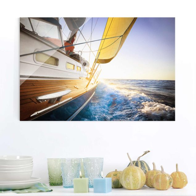 decoraçao cozinha Sailboat On Blue Ocean In Sunshine