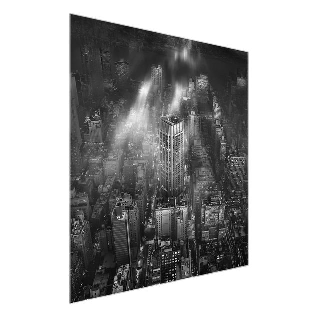 Quadros em vidro em preto e branco Sunlight Over New York City