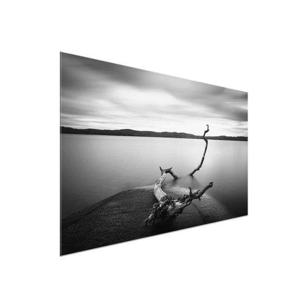Quadros em vidro em preto e branco Sunset In Black And White By The Lake