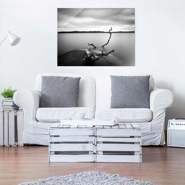 quadro com paisagens Sunset In Black And White By The Lake