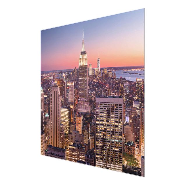 Quadros em vidro cidades e paisagens urbanas Sunset Manhattan New York City
