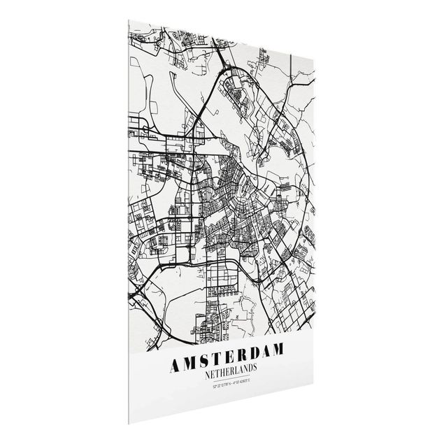 Quadros em vidro mapas Amsterdam City Map - Classic