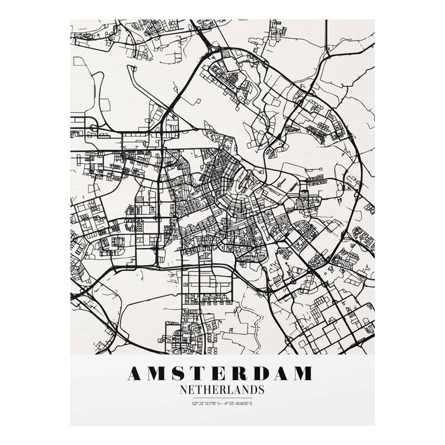 Quadros preto e branco Amsterdam City Map - Classic