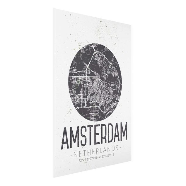 Quadros em vidro mapas Amsterdam City Map - Retro