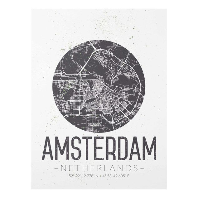 Quadros em cinza Amsterdam City Map - Retro