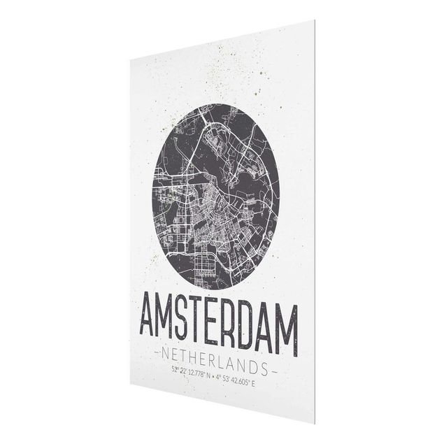 Quadros preto e branco Amsterdam City Map - Retro