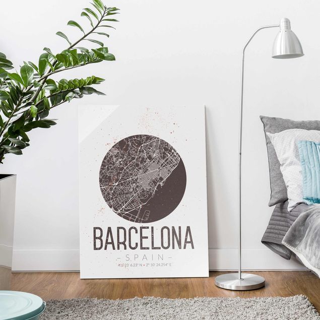 Quadros em vidro frases Barcelona City Map - Retro