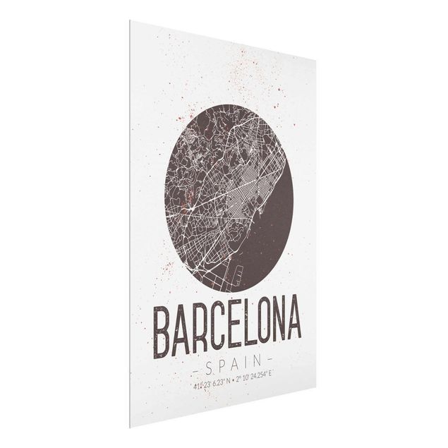 Quadros em vidro mapas Barcelona City Map - Retro