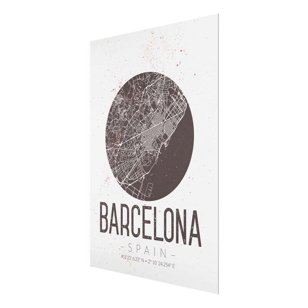 quadros preto e branco para decoração Barcelona City Map - Retro