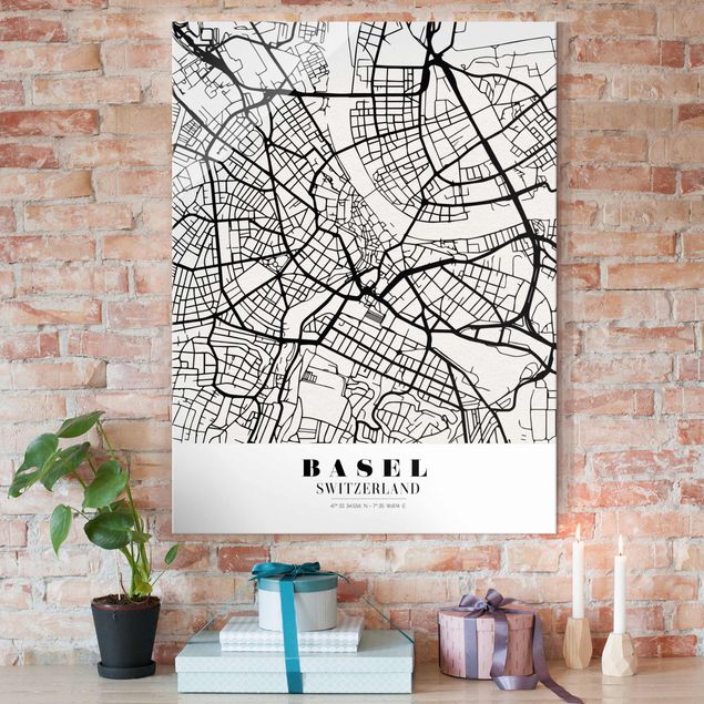 decoraçao para parede de cozinha Basel City Map - Classic