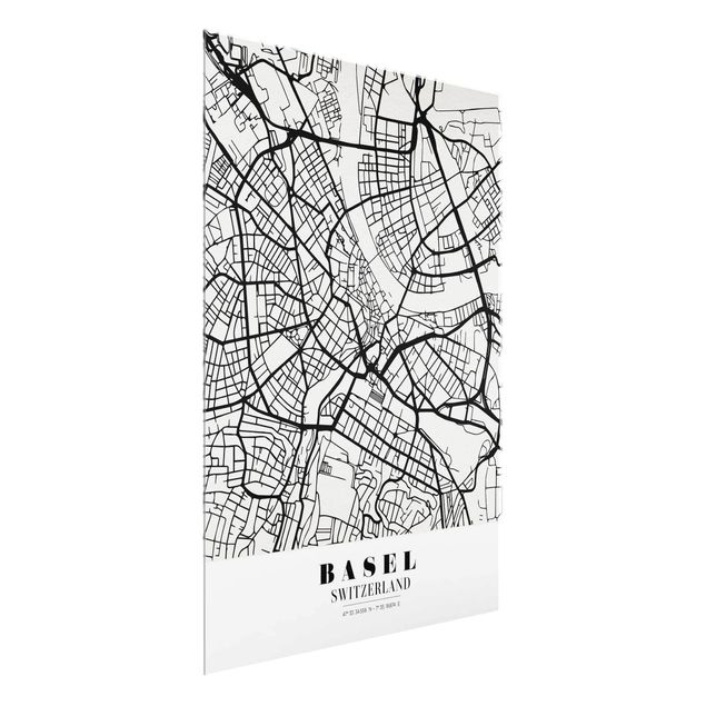 Quadros em vidro mapas Basel City Map - Classic