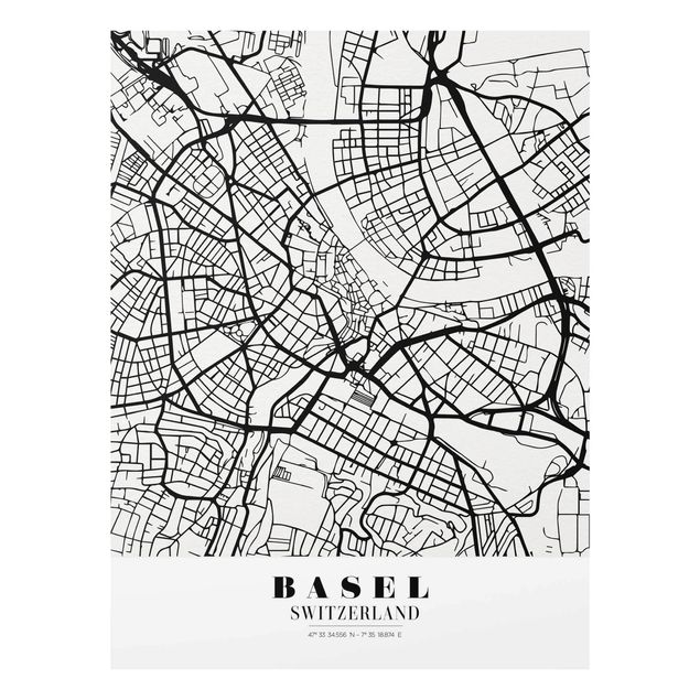 quadros preto e branco para decoração Basel City Map - Classic