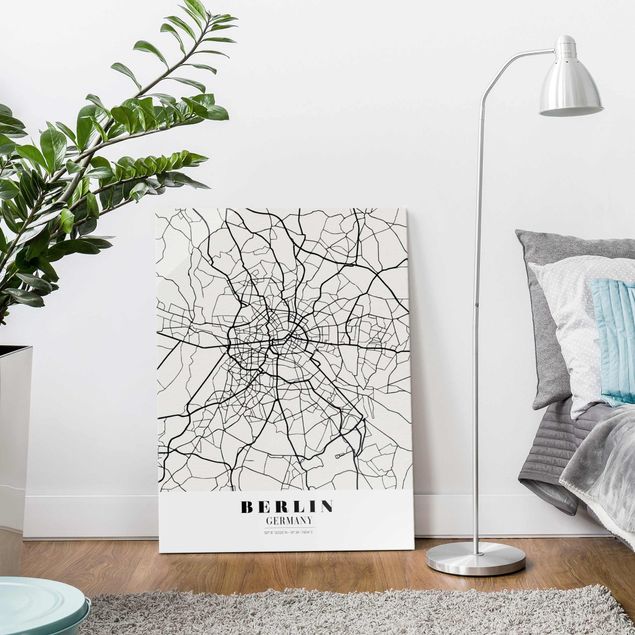 Quadros em vidro em preto e branco Berlin City Map - Classic