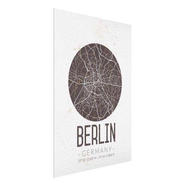 Quadros em vidro frases City Map Berlin - Retro