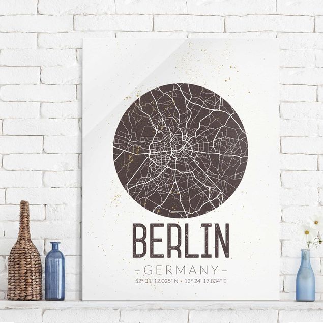 Quadros em vidro Berlim City Map Berlin - Retro