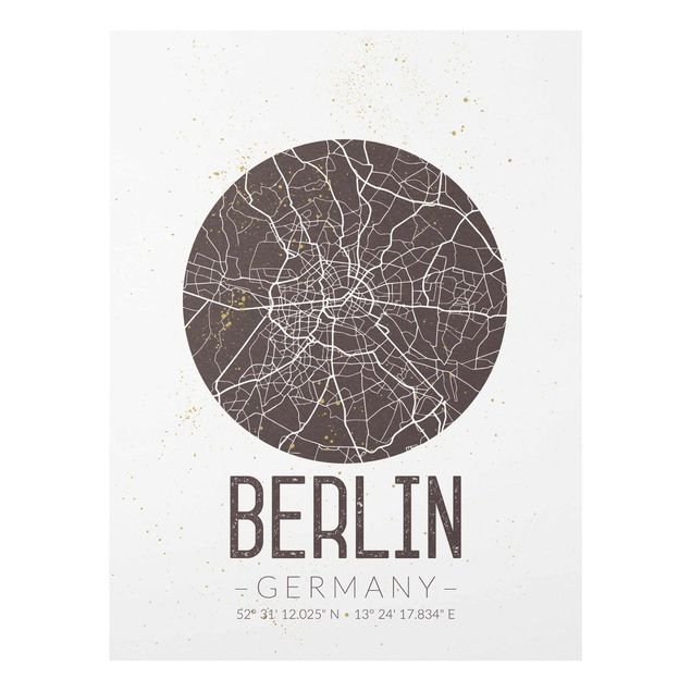 Quadros em vidro mapas City Map Berlin - Retro