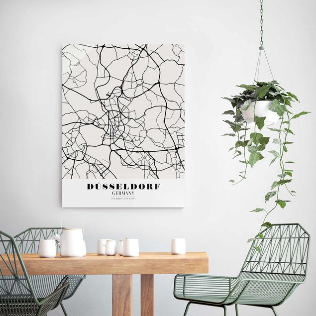 Quadros em vidro em preto e branco Dusseldorf City Map - Classic