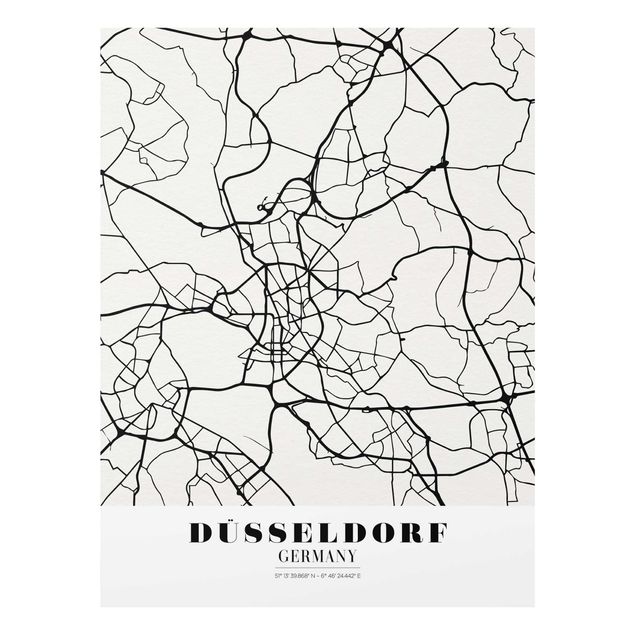 quadros em preto e branco Dusseldorf City Map - Classic