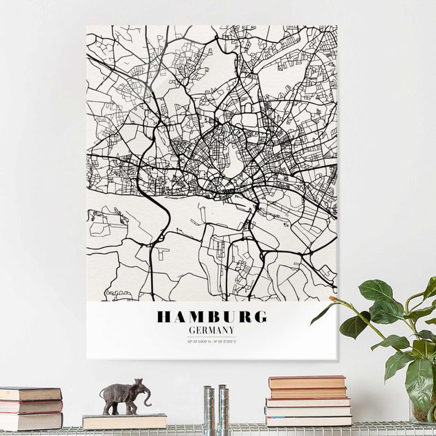 Quadros em vidro Hamburgo Hamburg City Map - Classic