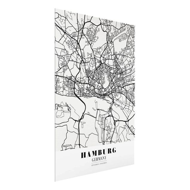Quadros em vidro frases Hamburg City Map - Classic