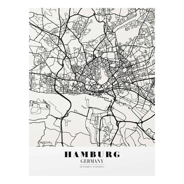 Quadros em vidro mapas Hamburg City Map - Classic
