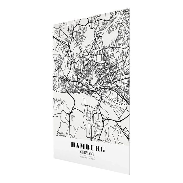 quadros preto e branco para decoração Hamburg City Map - Classic