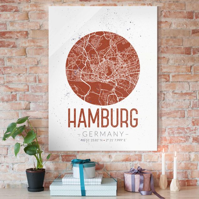 Quadros em vidro Hamburgo Hamburg City Map - Retro