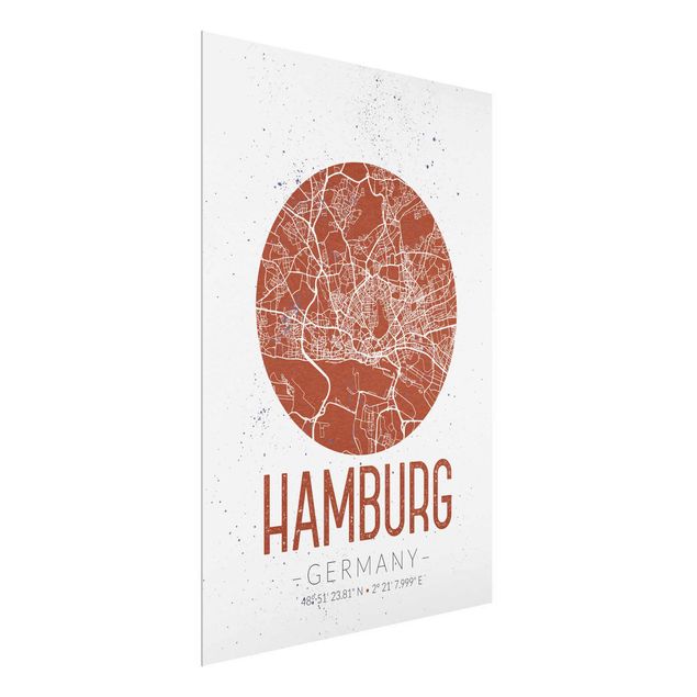 Quadros em vidro frases Hamburg City Map - Retro