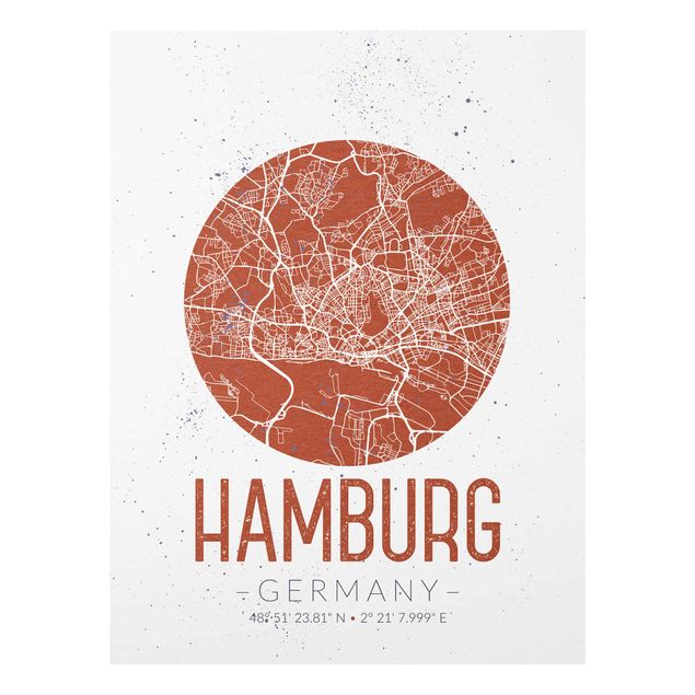 Quadros em vidro mapas Hamburg City Map - Retro