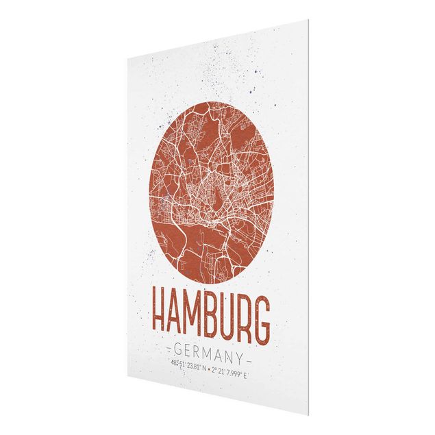 Quadros vermelhos Hamburg City Map - Retro