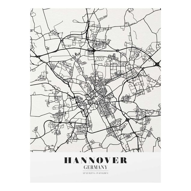 quadros em preto e branco Hannover City Map - Classic