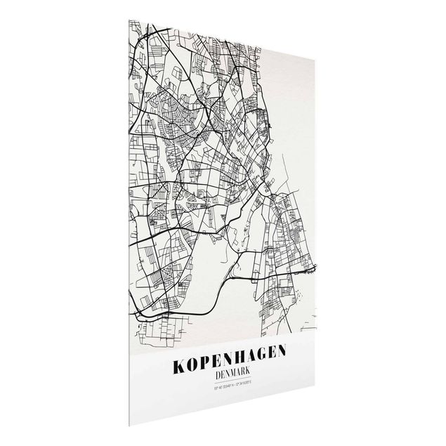 Quadros em vidro mapas Copenhagen City Map - Classic