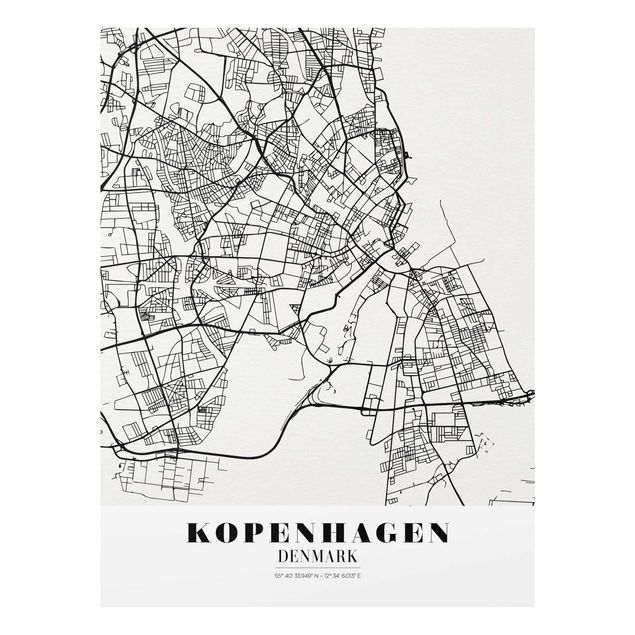 Quadros preto e branco Copenhagen City Map - Classic