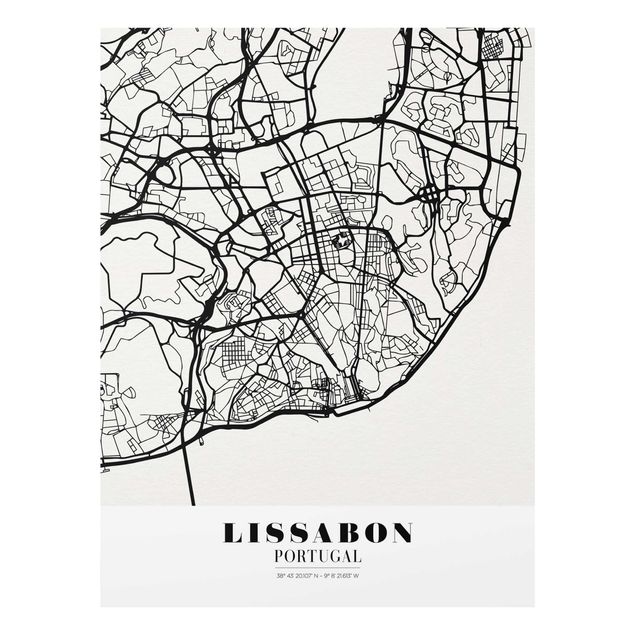 quadros preto e branco para decoração Lisbon City Map - Classic