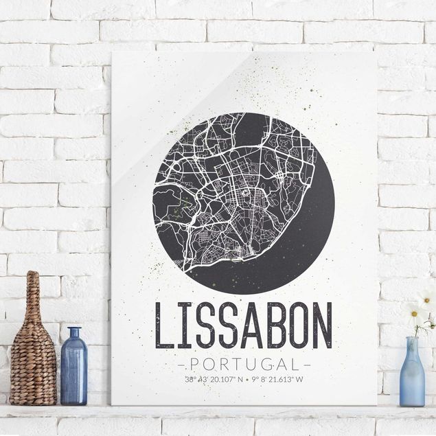 decoraçao para parede de cozinha Lisbon City Map - Retro