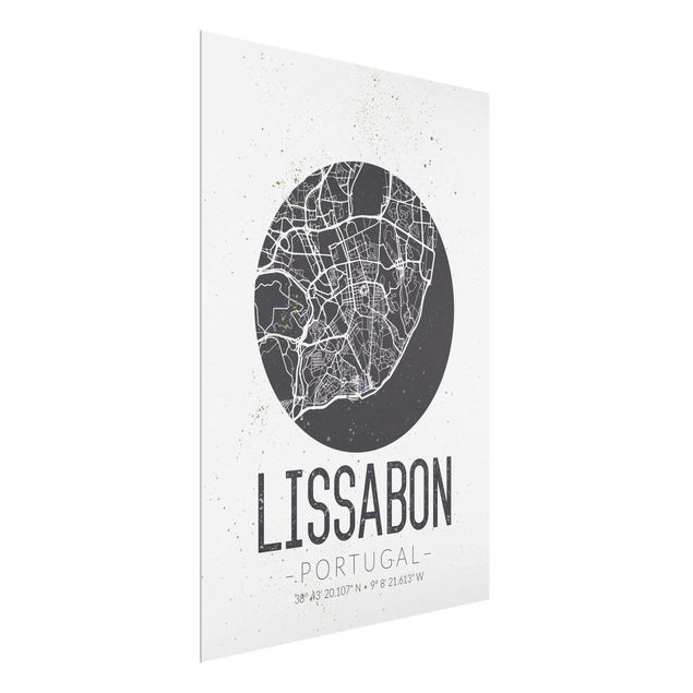 Quadros em vidro mapas Lisbon City Map - Retro