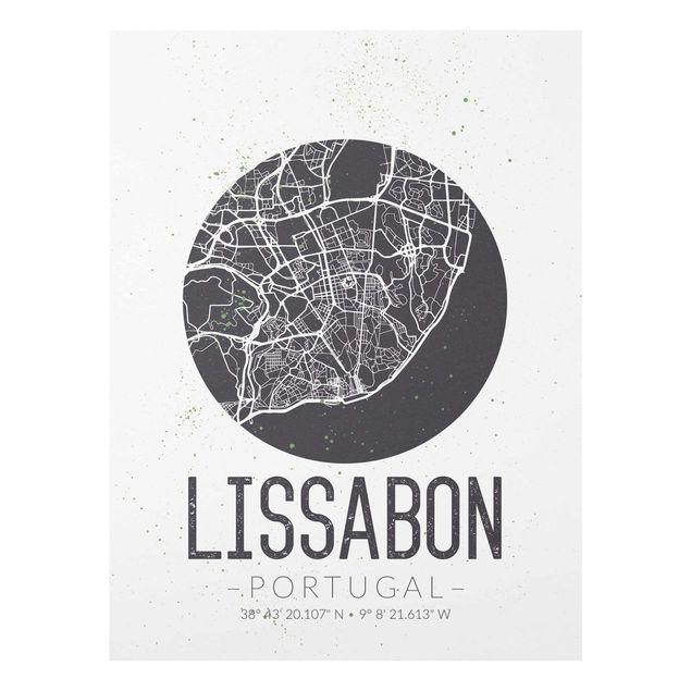 Quadros em cinza Lisbon City Map - Retro
