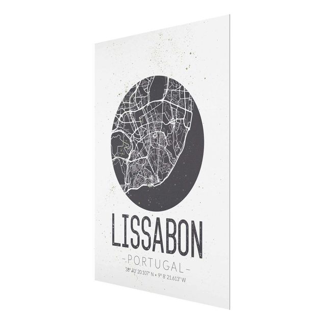 quadros preto e branco para decoração Lisbon City Map - Retro
