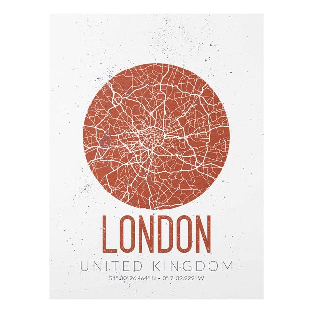 Quadros em vidro frases City Map London - Retro