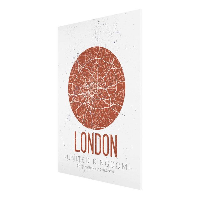 Quadros em vidro mapas City Map London - Retro