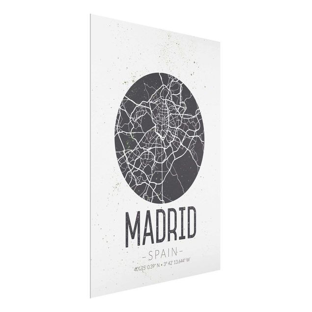 Quadros em vidro mapas Madrid City Map - Retro