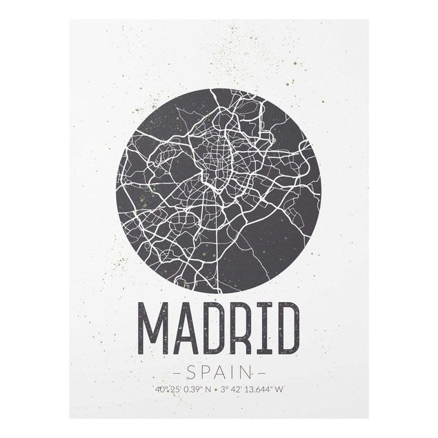 Quadros em cinza Madrid City Map - Retro