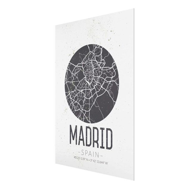 quadros preto e branco para decoração Madrid City Map - Retro