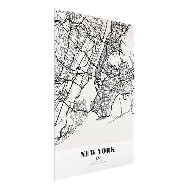 Quadros em vidro em preto e branco New York City Map - Classic