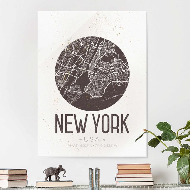Quadros em vidro Nova Iorque New York City Map - Retro