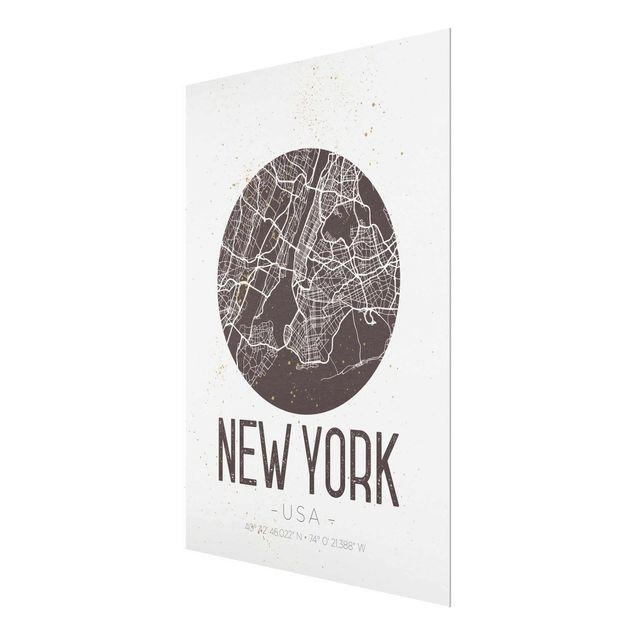 Quadros em vidro mapas New York City Map - Retro