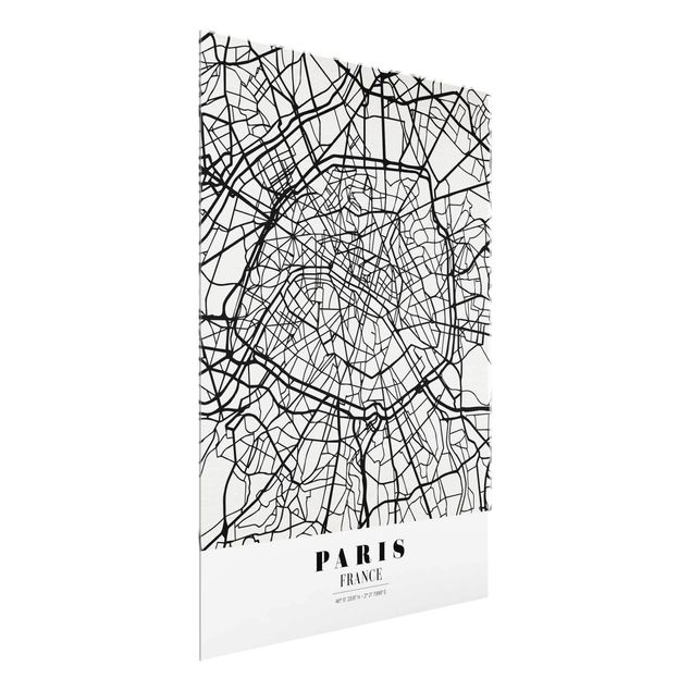 Quadros em vidro em preto e branco Paris City Map - Classic