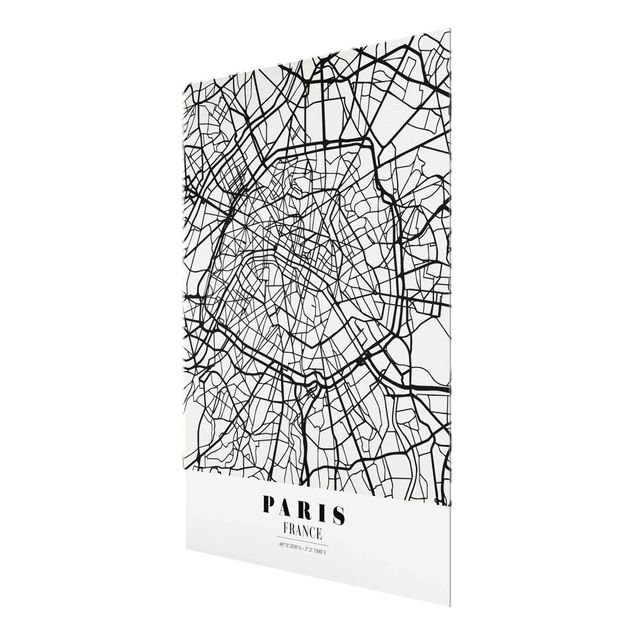 Quadros em vidro mapas Paris City Map - Classic