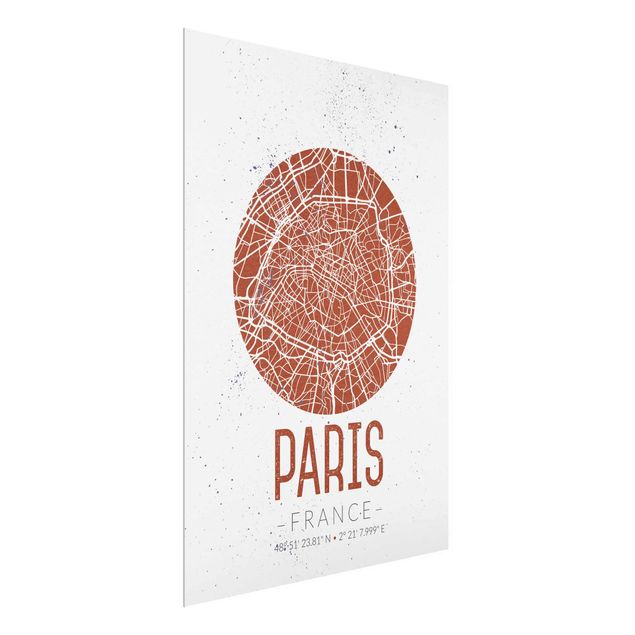 Quadros em vidro em preto e branco City Map Paris - Retro